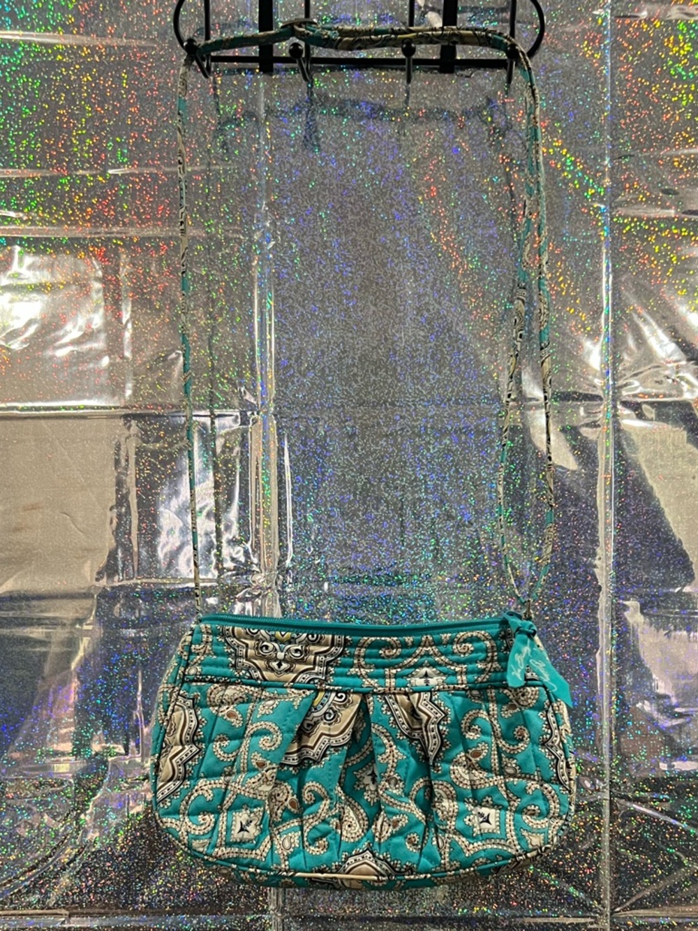 Vera Bradley Teal Quilted Mini Shoulder Bag Small Purse Zip Closure